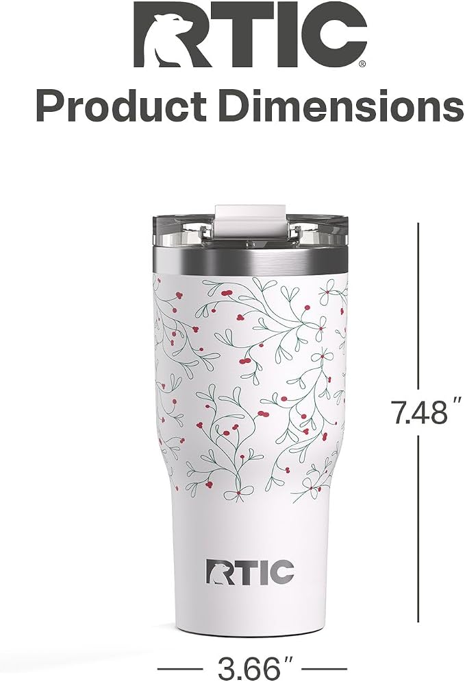 RTIC 20oz Essential Tumbler with Lid, Ceramic Lined, Insulated, Stainless Steel, Metal, Double Wall Vacuum-Insulation, Travel Cup for Iced Coffee, Tea, Hot and Cold Drink, Mistletoe - Image 5
