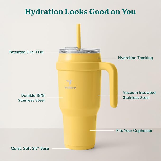 REDUCE 40 oz Stainless Steel Tumbler with Handle - Dual-Wall Vacuum Insulated Travel Mug, Sweat-Proof Lid & Reusable Straw - Keeps Drinks Cold for 24 Hrs, Fits Cupholders, Dishwasher Safe - Pineapple - Image 4