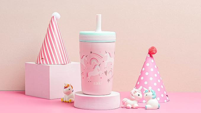 Zak Designs Kelso Toddler Cups For Travel or At Home, 12oz Vacuum Insulated Stainless Steel Sippy Cup With Leak-Proof Design is Perfect For Kids (Fanciful Unicorn) - Image 11
