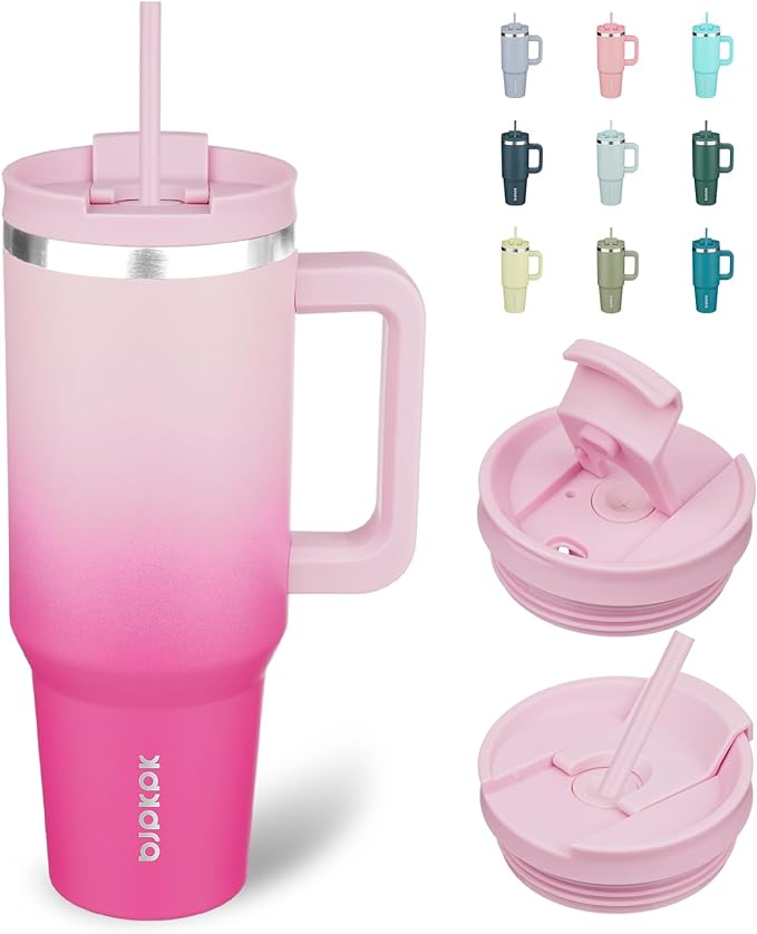 BJPKPK 40oz Stainless Steel Insulated Tumbler With Handle And Lid Straw Travel Coffee Mug Thermal Cup,Cherry Blossom by BJPKPK