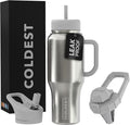 Coldest Tumbler with Handle and Straw - 100% Leak Proof Insulated Tumbler with Lid and Straw (3 Lids) - Stainless Steel Tumblers for Women & Men, Cup Holder Friendly Base, 36 oz (Polished Steel) by Coldest