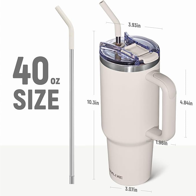 40 oz Tumbler with Handle and Straw Lid,Insulated Reusable Stainless Steel Water Bottle Travel Mug，Cupholder Friendly Double Wall Vacuum Sealed Cup (Almond Birch) - Image 3