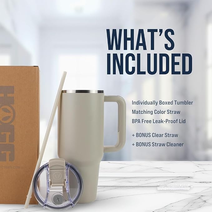 Hogg Big Swig 40 oz Tumbler with Handle and Straw - Beige, 40oz Insulated Stainless Steel, Water Tumbler with Straw, Water Cup with Handle, Versatile Leak Proof Lid - Image 5