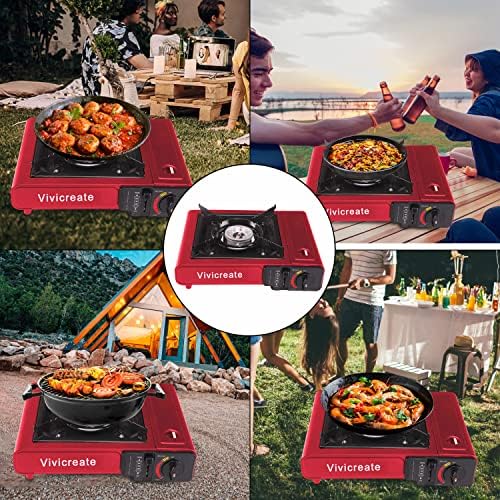 Vivicreate Portable Butane Stove 8500 BTU, Butane Stove with Auto Ignition for Camping, Lightweight Portable Gas Stove Burner with Safety Lock, Butane Burner, Estufa de Gas Portatil(Red) - Image 6