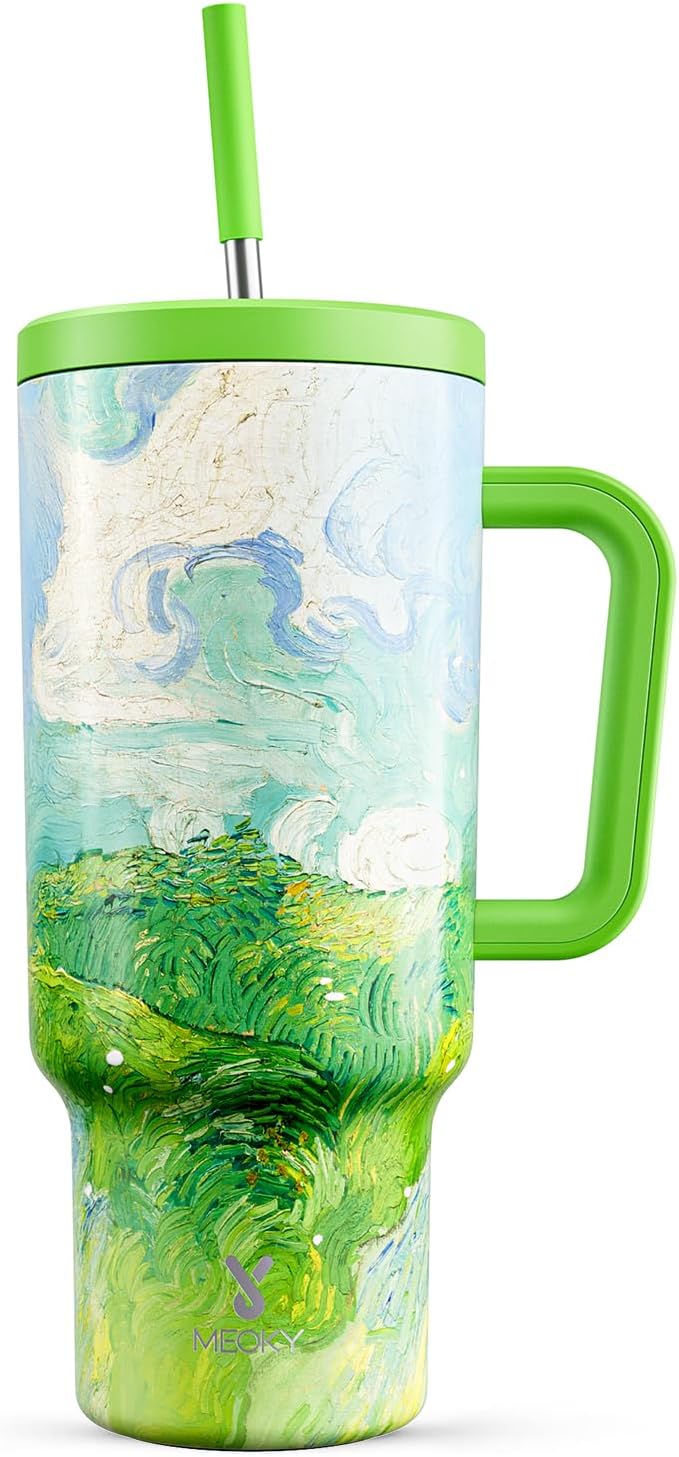 Meoky 40 oz Tumbler with Handle and Straw: Stainless Steel Insulated Tumbler with Lid and Straw - 100% Leak Proof Tumbler for Car Cup Holders - Travelers Commuters Workers, Spring Field by MEOKY