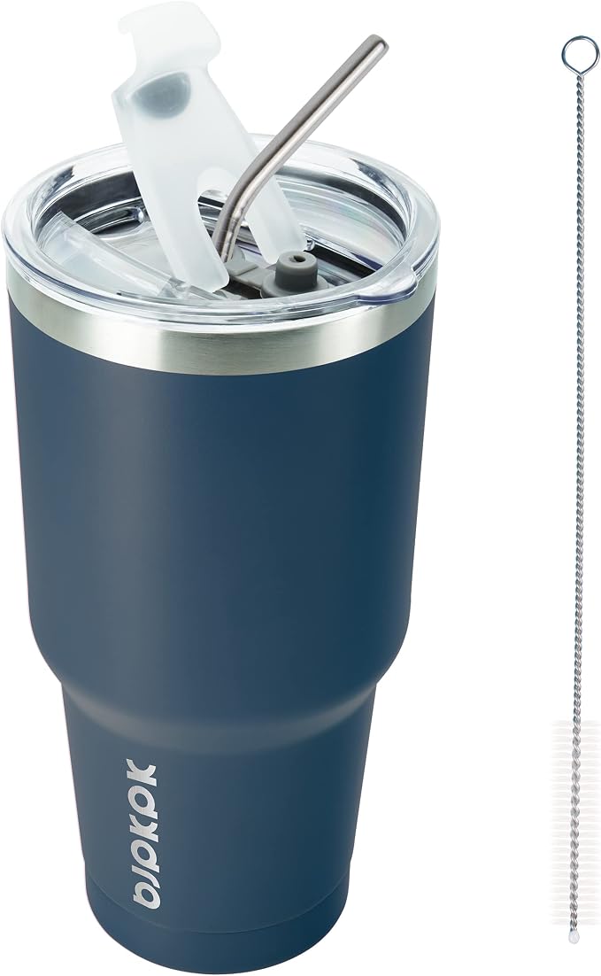 BJPKPK 30 oz Tumbler with Lid and Straw Stainless Steel Double Wall Vacuum Insulated Tumblers,Navy Blue by BJPKPK