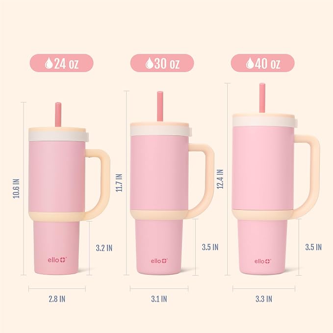 Ello Oasis 40 oz Tumbler with Handle & Retracting Straw | Reusable Insulated Stainless Steel Cup 100% Leakproof, Gifts for Teens Women Men | Keeps cold for 20 Hours, Cup Holder Friendly, Sunrise Glow - Image 8