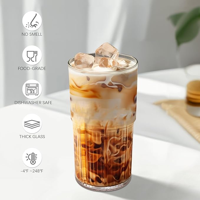 Luiaiog 18.5oz Glass Cups with Lids and Straws - Set of 2 Reusable Tumblers, Thickened Shatter-Resistant Glass, Ideal for Iced Coffee, Smoothies, Cocktails, Juices - Elegant & Durable Drinkware - Image 3