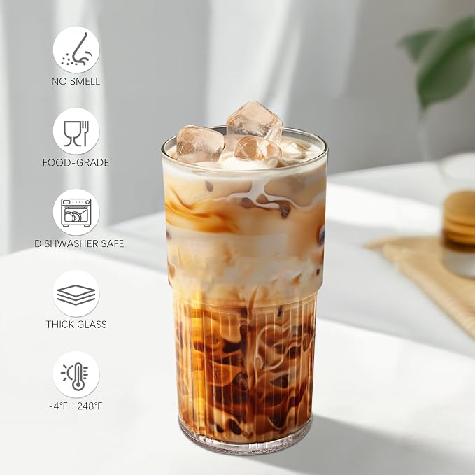 Luiaiog 18.5oz Glass Cups with Lids and Straws – Single Reusable Tumbler, Thickened Shatter-Resistant Glass, Ideal for Iced Coffee, Smoothies, Cocktails, Juices – Elegant & Durable Drinkware - Image 2