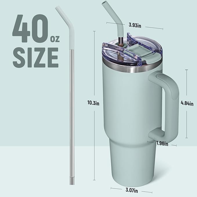 COKTIK 40 oz Tumbler With Handle and Straw, Insulated Tumbler With Leakproof Lids, Stainless Steel|BPA-Free, Cold for 24 H (Shale) - Image 2