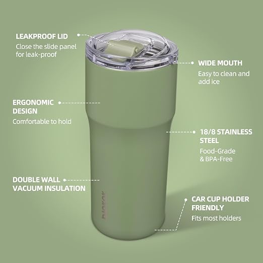 BJPKPK Insulated Tumbler with Lid,24oz Stainless Steel Tumbler,Double Wall Travel Coffee Mug Thermal cup,Keep Drinks Cold and Hot,Forest Green - Image 2