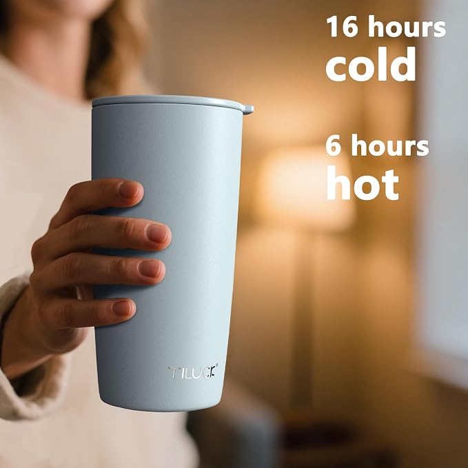 TILUCK 20 oz Insulated Tumbler with BPA-Free Lid, Stainless Steel Vacuum Travel Coffee Mug, Double Wall Coffee Tumbler（20oz，Matte LightBlue） - Image 3