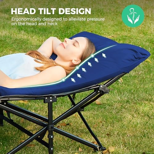 JEAREY Folding Camping Cot for Adults, 28in Wide with Mattress, Navy - Image 6