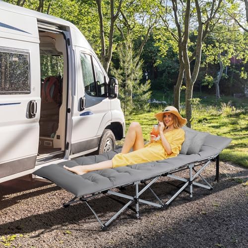 VINGLI Folding Camping Cot Bed,Camping Cots for Adults with Mattress, Foldable Cots for Sleeping with Pillow 1200D Layer Oxford for for Guest,Travel,Hiking-Grey 2P - Image 5