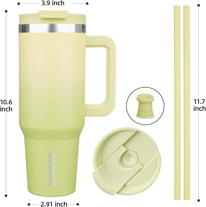 BJPKPK Tumbler With Handle And Straw 40oz Insulated Tumbler Cups With Lid Stainless Steel Travel Coffee Mug,Lime - Image 3