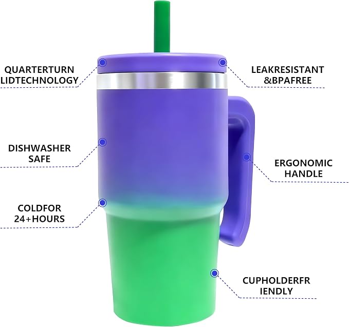 2PCS 20-OZ Insulated Water Bottle,Insulated Stainless Steel Tumbler,Reusable Cold Drink Thermos,BPA-Free, Double-Wall Stainless Steel Water Bottle (Purple Green Gradients, 20, Fluid Ounces) - Image 5