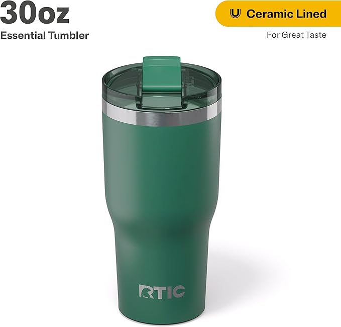 RTIC 30oz Essential Tumbler with Lid, Ceramic Lined, Insulated, Stainless Steel, Metal, Double Wall Vacuum-Insulation, Travel Cup for Iced Coffee, Tea, Hot and Cold Drink, Pine Tree - Image 2