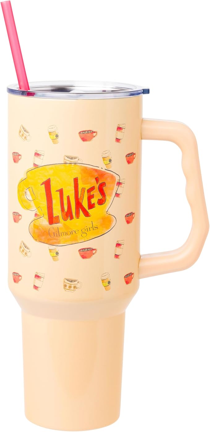 Silver Buffalo Gilmore Girls Luke's Diner Stainless Steel Tumbler with Handle and Straw, Fits in Standard Cup Holder, 40 Ounces (Pack of 12) by SilverBuffalo