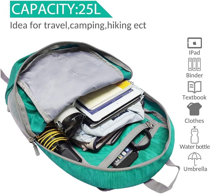 ZOMAKE 25L Ultra Lightweight Packable Backpack, Foldable Hiking Backpacks Water - Image 3
