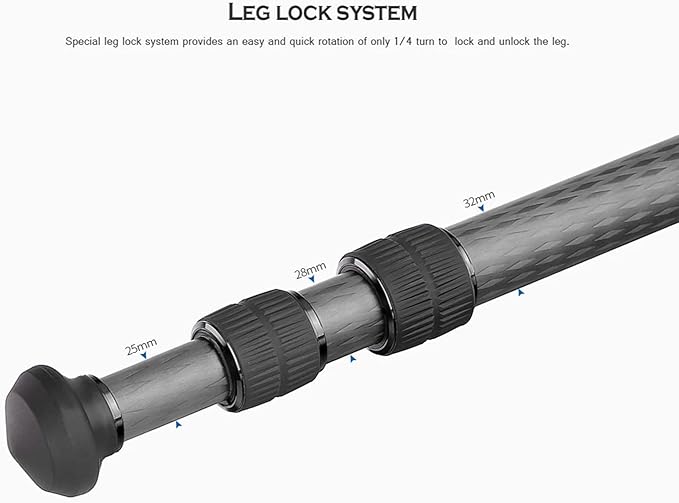 Leofoto 59.8" Lightweight Carbon Fiber Travel Tripod, Professional Compact - Image 4