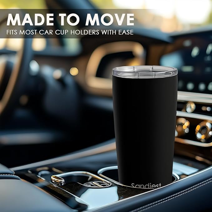 SANDJEST Black Tumbler 20oz Stainless Steel Double Wall Vacuum Insulated, Travel Coffee Cup, Gifts for Men Women Birthday Christmas - Image 6