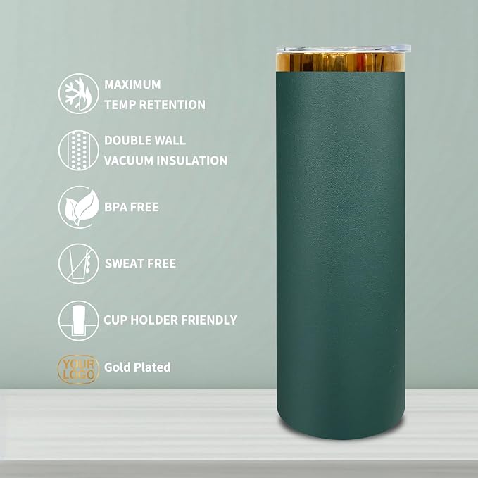 20 oz Skinny Tumblers Stainless Steel Tumbler with Lid and Straw Double Wall Vacuum Insulated Coffee Mug 20oz Powder Coated Cup for Hot and Cold Drinks(Green,1 pack) - Image 5