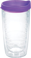 Tervis Clear & Colorful Lidded Made in USA Double Walled Insulated Tumbler Travel Cup Keeps Drinks Cold & Hot, 16oz, Purple Lid by TervisTumblerCompany