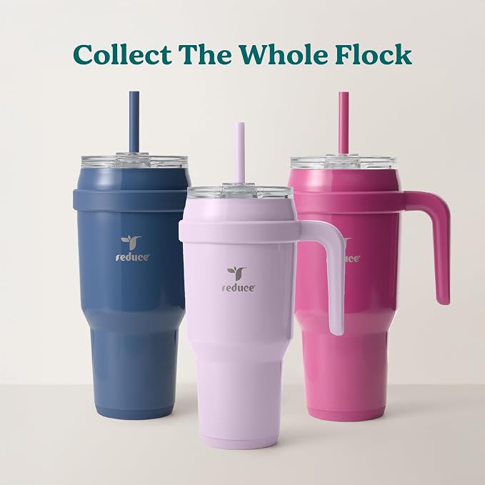 REDUCE Cold1 40 oz Tumbler with Handle - Vacuum Insulated Stainless Steel Water Bottle for Home, Office or Car, Reusable Mug with Straw or Leakproof Flip Lid, Keeps Drinks Cold All Day- Gloss Cotton - Image 7