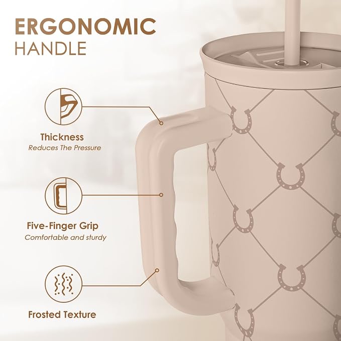 SANDJEST Horse Tumbler with Handle, Insulated Cup Stainless Steel Travel Mug Cup, Gifts for Women Girl, Equestrian Gift for Birthday Christmas, 40oz - Image 3