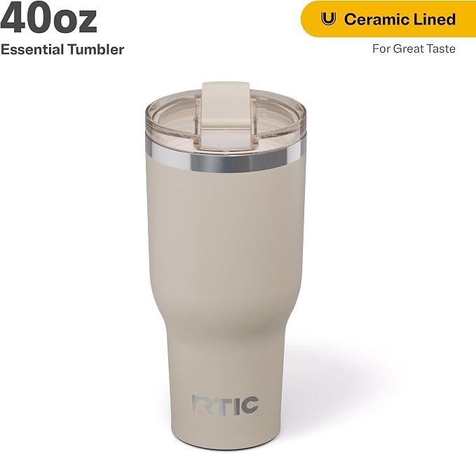 RTIC 40oz Essential Tumbler with Lid, Ceramic Lined, Insulated, Stainless Steel, Metal, Double Wall Vacuum-Insulation, Travel Cup for Iced Coffee, Tea, Hot and Cold Drink, Beach - Image 2