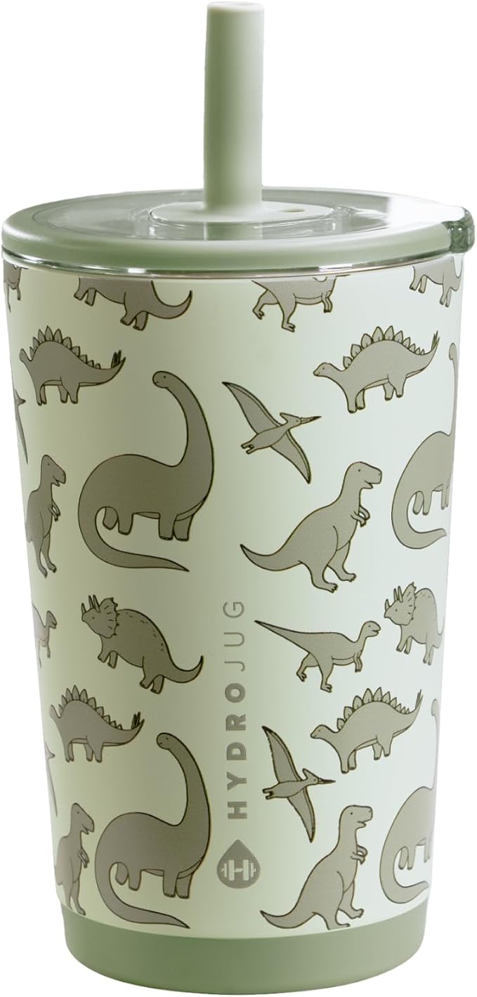 HydroJug Everyday Tumbler 14 oz – Ceramic-Lined Insulated Tumbler with Straw and Soft-Touch Lid, Cup Holder Friendly, Double-Wall Vacuum Insulation, Reusable Travel Cup – Dinosaur by Hydrojug