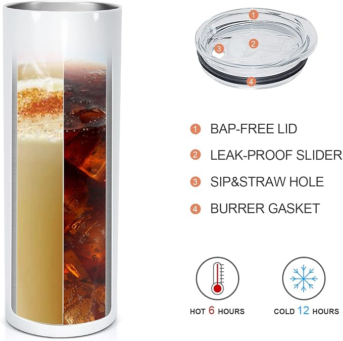 AGH 10 Pack Sublimation Tumblers Blank 20 OZ Straight Skinny Tumbler with Straw, Stainless Steel Double Layer Insulated Mug, Individually Box, Travel Tumblers - Image 4