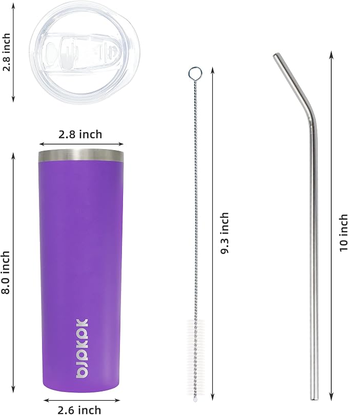 BJPKPK 20 oz Stainless Steel Skinny Tumbler, Iced Coffee Travel Sublimation Mug Insulated Metal Water Tumbler Thermal Cup With Lid,Purple - Image 3
