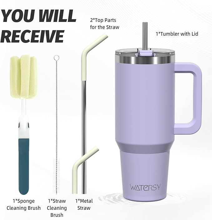40 oz Tumbler with Handle,Tumbler with Lid and Straw,Double Wall Insulated Cup Stainless Steel Travel Mug(Cold for 34 Hours),Water Bottle for Iced Tea,Coffee,Cold Beverages(Purple) - Image 3