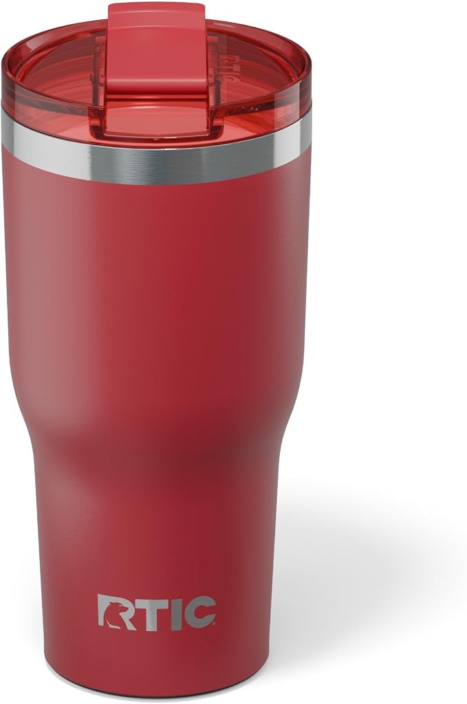 RTIC 30oz Essential Tumbler with Lid, Ceramic Lined, Insulated, Stainless Steel, Metal, Double Wall Vacuum-Insulation, Travel Cup for Iced Coffee, Tea, Hot and Cold Drink, Flag Red by RTIC