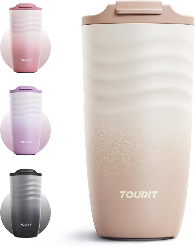 TOURIT 16 oz Travel Coffee Mug, Insulated Stainless Steel Travel Mug with Lid, Leak-Proof Double-Wall Vacuum Tumbler, Reusable Coffee Cup - Khaki by TOURIT