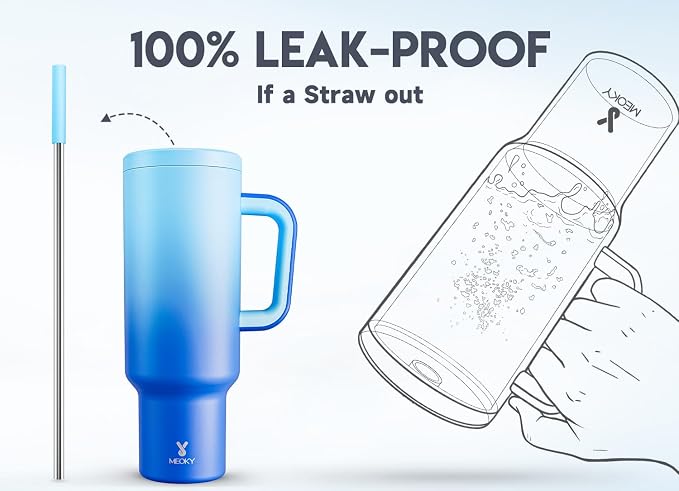 Meoky 50 oz Tumbler with Handle, Tumbler with Lid and Straw, Insulated Stainless Steel Travel Mug, 100% Leak-proof, Keeps Cold for 36 Hours or Hot for 12 Hours (Sky) - Image 3