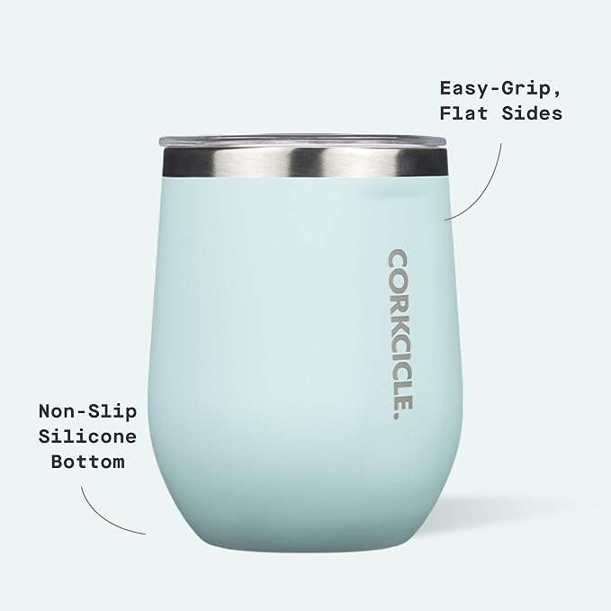 Corkcicle Stemless Wine Tumbler - Keeps Drinks Cold for 6 Hours - Triple-Insulated Stainless Steel - Non-Slip Base - Summer Drinkware Gift - Keeps Drinks Ice Cold - 12 oz - Gloss Powder Blue - Image 4