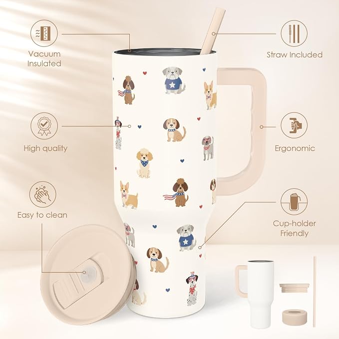 SANDJEST Dogs 40oz Tumbler with Handle and Straw, Insulated Stainless Steel Travel Coffee Mug for Women Girls Dog Lovers Dog Mom, Gift Idea for Birthday Christmas Mothers Day - Image 2
