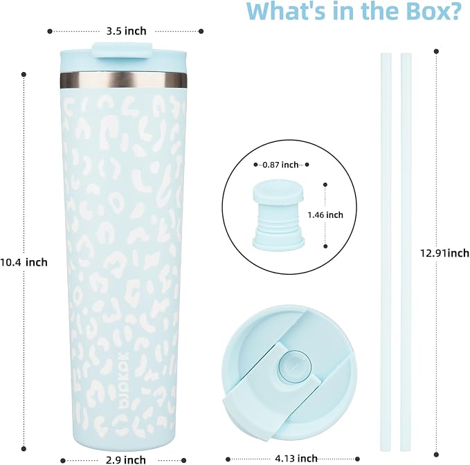 BJPKPK 34oz Tumbler With lid And Straw Stainless Steel Travel Coffee Mug Insulated Tumblers Cups,Light Blue Leopard - Image 2