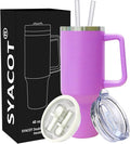 SYACOT 40 oz Tumbler with Handle and Straw Stainless Steel Insulated Tumbler Leak Proof Lid and Straw Lid Reusable Travel Mug Coffee Mug Cup Dishwasher Safe Keep Drinks Cold and Hot (Lilac) by SYACOT