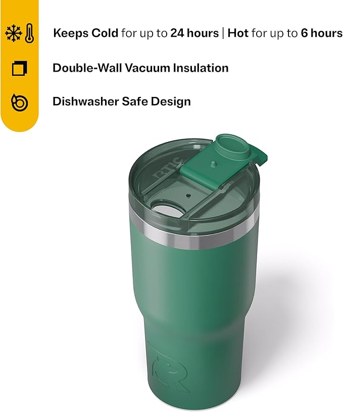 RTIC 20oz Essential Tumbler with Lid, Ceramic Lined, Insulated, Stainless Steel, Metal, Double Wall Vacuum-Insulation, Travel Cup for Iced Coffee, Tea, Hot and Cold Drink, Pine Tree - Image 3