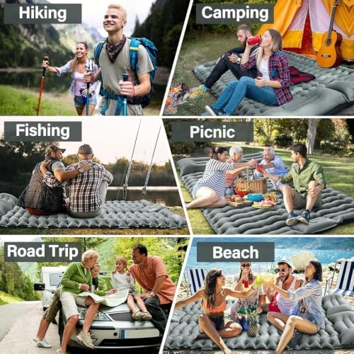 Yuzonc Double Camping Sleeping Pad – 4" Ultra-Thick Foot-Pump Design, Lightweight 2-Person Inflatable Sleeping Mat with Pillow for Backpacking, Hiking, Travel, Tent – Gray - Image 6