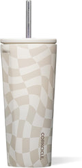 Corkcicle Cold Cup - Triple Insulated Tumbler with Straw - 12 Hours Cold - Leak-Resistant Lid - Easy Grip - Non-Slip Bottom - Summer Drinkware Gift - Keeps Drinks Ice Cold - 24 oz - Wavy Checkerboard by Corkcicle