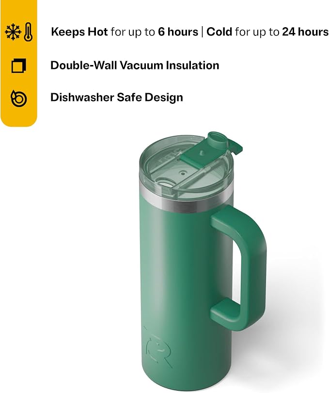 RTIC 20oz Road Trip Travel Mug with Lid and Handle, Ceramic Lined, Insulated, Stainless Steel, Metal, Double Wall Vacuum-Insulation, Portable Coffee, Tea Cup for Hot and Cold Drink, Pine Tree - Image 3
