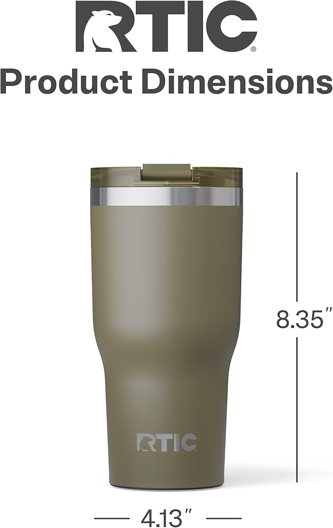 RTIC 30oz Essential Tumbler with Lid, Ceramic Lined, Insulated, Stainless Steel, Metal, Double Wall Vacuum-Insulation, Travel Cup for Iced Coffee, Tea, Hot and Cold Drink, Olive - Image 5