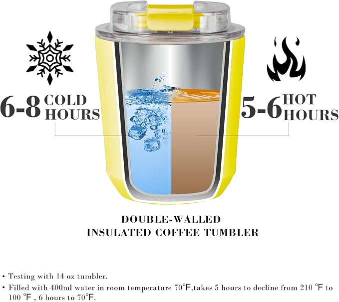 Puraville Insulated Tumblers with Lid, 10 oz Travel Coffee Mug Stainless Steel Vacuum Cup, Leak Proof Reusable Double Walled Coffee Tumbler for Iced and Hot Drinks, Yellow - Image 3
