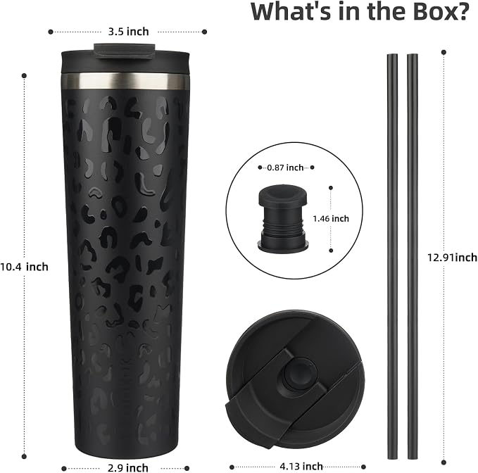 BJPKPK 34oz Insulated Tumbler With lid And Straw Stainless Steel Tumblers Travel Coffee Mug Reusable Thermal Cup,Black Leopard - Image 2