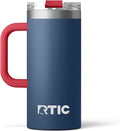 RTIC 16oz Road Trip Travel Mug with Lid and Handle, Ceramic Lined, Insulated, Stainless Steel, Metal, Double Wall Vacuum-Insulation, Portable Coffee, Tea Cup for Hot and Cold Drink, Patriot by RTIC