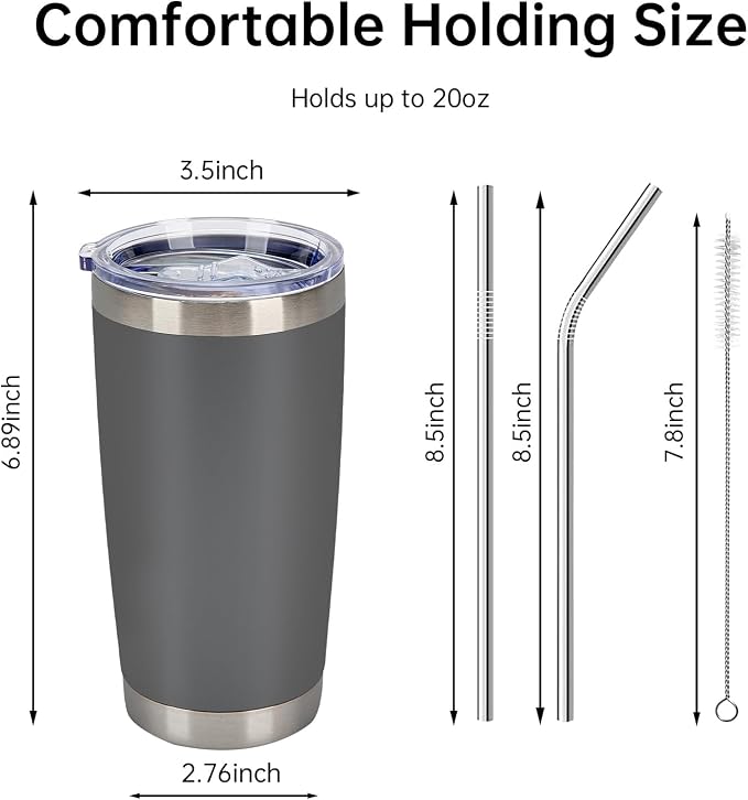 IEOVIEE 32 Pack, 20oz Stainless Steel Bulk Tumblers with Lids and Straws, Double Wall Insulated Travel Coffee Mug, Durable Powder Coated Tumbler Bulk Cup for Cold and Hot Drinks (Grey) - Image 3